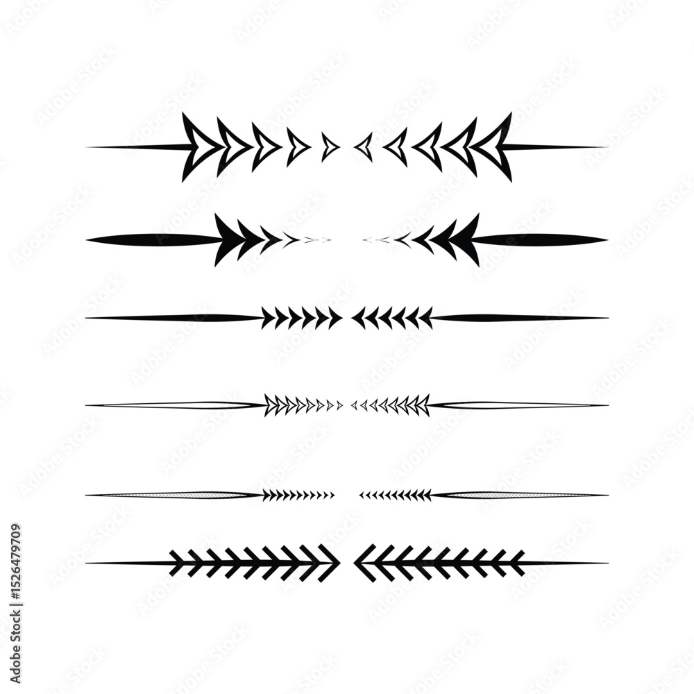 Obraz premium Set of Six Black and White Arrowhead Dividers for Graphic Design Elements