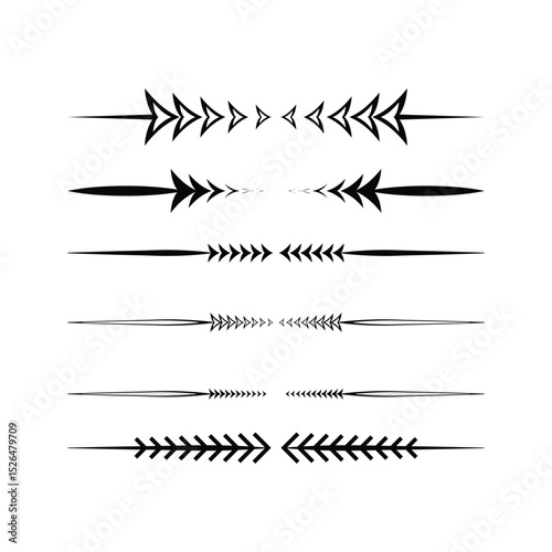 Set of Six Black and White Arrowhead Dividers for Graphic Design Elements