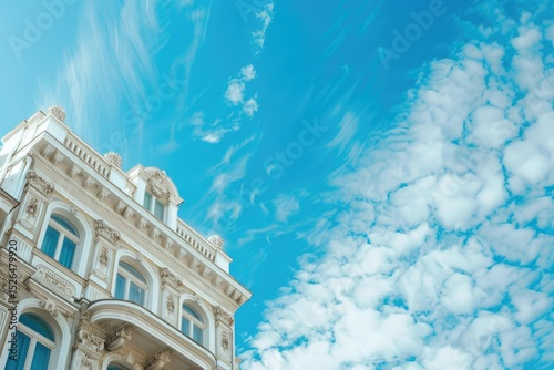 Flawless Image of White Facade and Blue Sky,Free Photo White Facade and Blue Sky