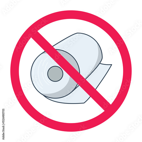 Forbidden sign with tissue paper icon, no toilet paper sign, don't use toilet paper sign, no tissue roll symbol