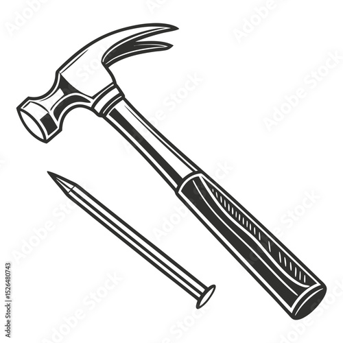 Classic claw hammer and nail tool illustration