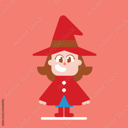 Cartoon Girl in Red Costume and Hat Illustration