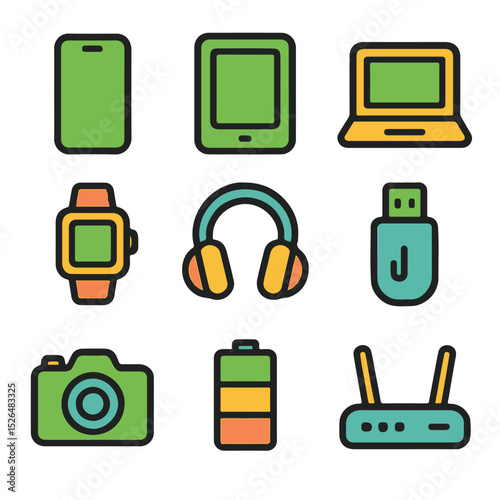 Colorful Device and Gadget Icons on White Background