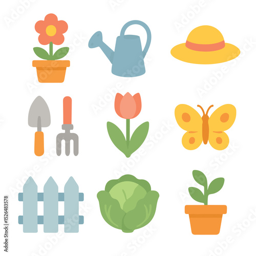 Garden Icons: Flower, Watering Can, Butterfly, and More