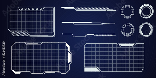 Hud frame futuristic ui frame, line abstract interface menu. Tech cyberspace border sci fi design element. Set modern board dashboard panel, gui.