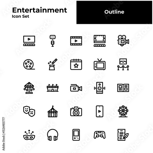 Entertainment outline icon set, Entertainment black line icon set.
