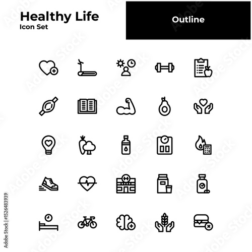 Healthy Life outline icon set, Healthy black line icon set.
