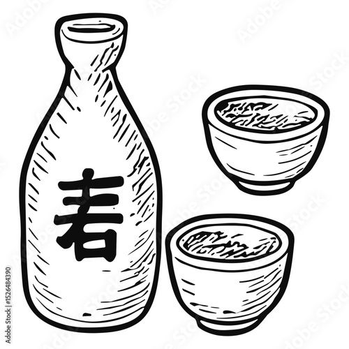 Sake Bottle and Cups