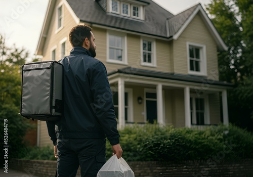 Delivery Driver Approaching Suburban Home