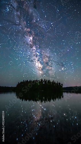 Milky Way Galaxy Reflection A Serene Night Sky over Calm Lake Waters