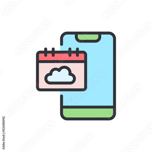 Cloudy Weather Forecast Displayed On Mobile Device With Calendar Icon