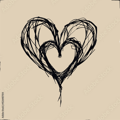 Abstract Scribbled Heart Design: Romantic, Textured Vector Illustration