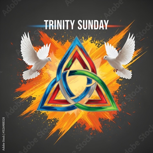 Trinity Sunday: A vibrant celebration of the Holy Trinity with doves and a colorful Trinity knot.