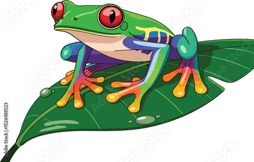green frog on leaf