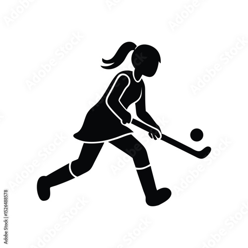 Female field hockey player silhouettes White Background.
