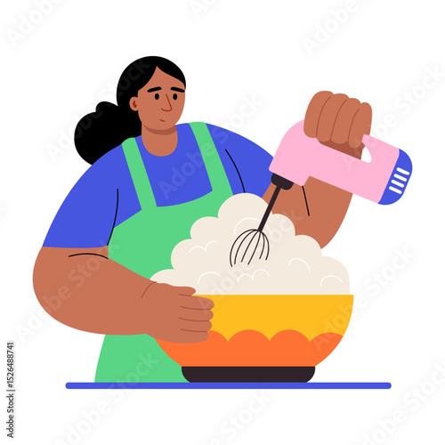A flat style illustration showing a person mixing food