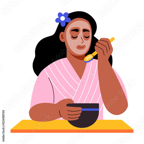 A flat style illustration showing a person doing self care