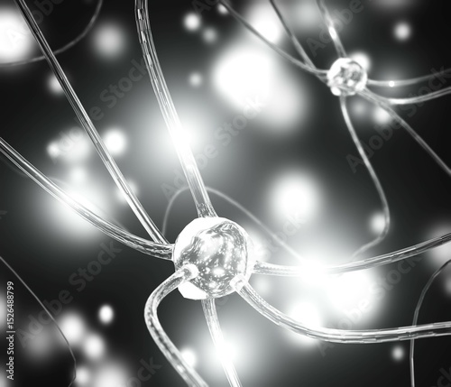 neuron, neuron transmits a signal, nerve node, neural network, 3D rendering