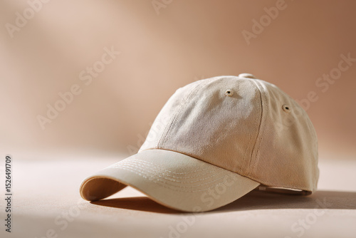 baseball cap positioned on left side of clean ultrabright background