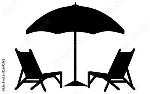 Beach set-up full black silhouette vector illustration design