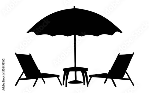 Beach set-up full black silhouette vector illustration design