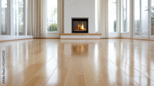 Wallpaper Mural Polished wood floor reflects soft flickers of fire from cozy fireplace in bright room Torontodigital.ca