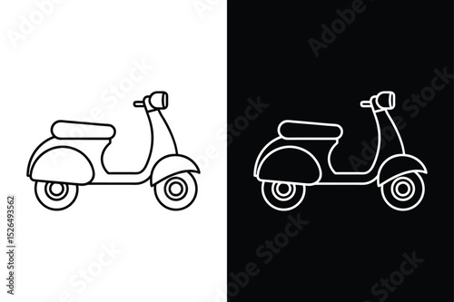 Scooter Icon Black Line Art Vector. Vintage Style Illustration