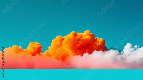 Abstract Digital Cloudscape Vibrant Orange and Pink Clouds over Teal Sea