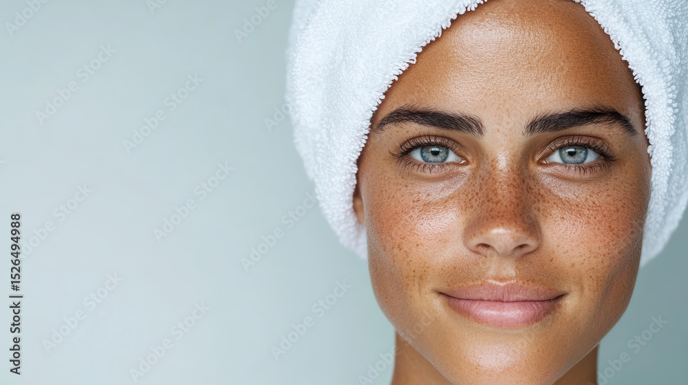 Fresh skincare routine, glowing skin, towel, natural beauty, portrait Fresh skincare routine, glowing skin, towel, natural beauty, portrait