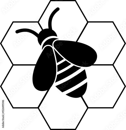 Honeybee with honeycomb icon. Honeybee icon vector silhouette illustration isolated on transparent background. Honeybee symbol for pollination and wildlife representation. Vector illustration.