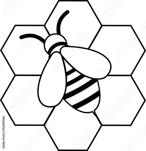 Honeybee with honeycomb icon. Honeybee icon vector silhouette illustration isolated on transparent background. Honeybee symbol for pollination and wildlife representation. Vector illustration.
