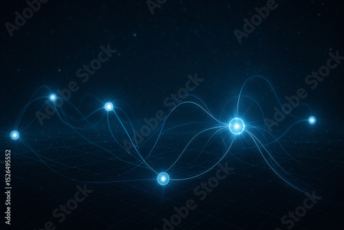 A glowing network of interconnected nodes on a dark futuristic background, symbolizing data flow, technology, and digital connectivity.