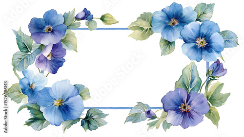 Floral frame with purple and blue morning glories. The frame is perfect for adding a text overlay.