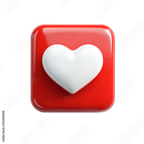 Stylized red button with a glossy white heart conveys digital affection