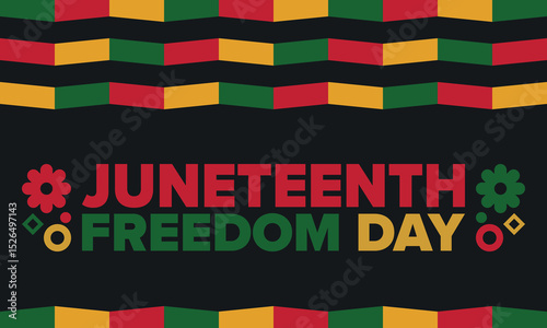 Juneteenth Independence Day. Freedom or Emancipation day. Annual american holiday, celebrated in June 19. African-American history and heritage. Poster, greeting card, banner and background. Vector