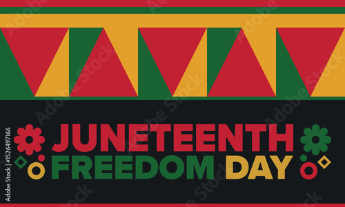Juneteenth Independence Day. Freedom or Emancipation day. Annual american holiday, celebrated in June 19. African-American history and heritage. Poster, greeting card, banner and background. Vector
