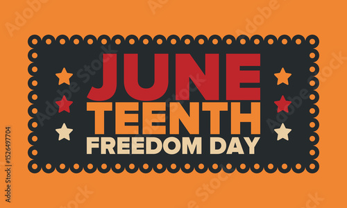 Juneteenth Independence Day. Freedom or Emancipation day. Annual american holiday, celebrated in June 19. African-American history and heritage. Poster, greeting card, banner and background. Vector