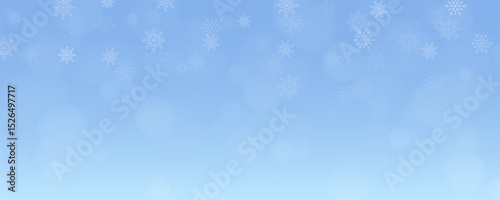 Winter landscape background with blue color and falling snowflakes. Snow illustration for New Year decoration.