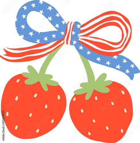 Retro Coquette 4th of July strawberries with Ribbon bow