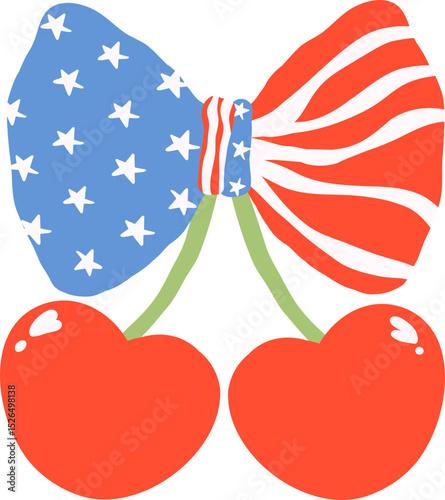 Coquette 4th of July cherries with bow tie