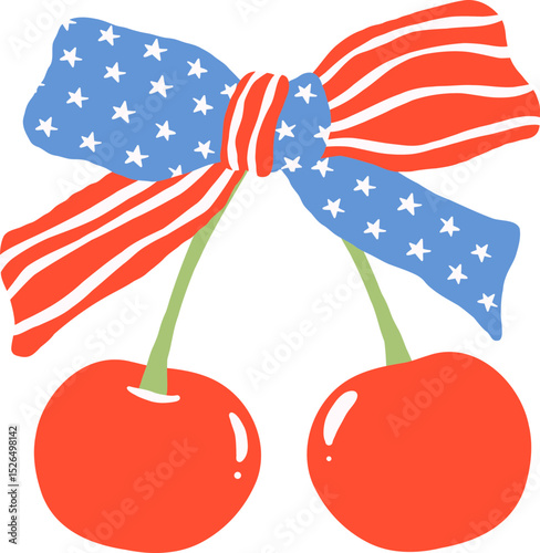 Retro Coquette 4th of July cherries with bow