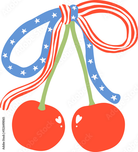 Coquette 4th of July cherries with Ribbon bow