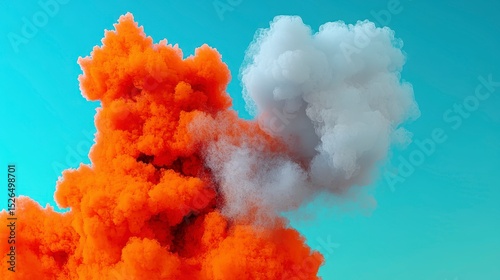 Abstract Orange and White Smoke Plumes Against Teal Sky