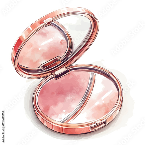 watercolor vector of Compact Mirror, high quality, isolated on a white background.