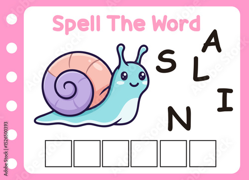 spell the word of cute snail  . cute little quail with letter of s photo
