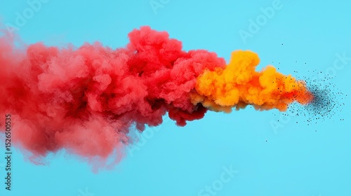 Abstract Red and Orange Smoke Plumes on Light Blue Background