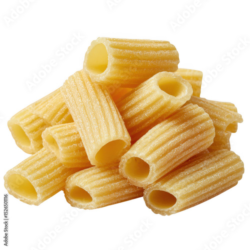 Pile of raw rigatoni pasta isolated on transparent background