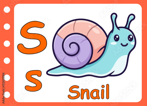 letter s for cute snail  . kids education game learning