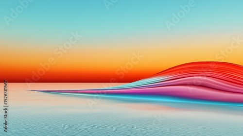 Abstract Sunset Landscape with Vibrant Pink and Blue Waves