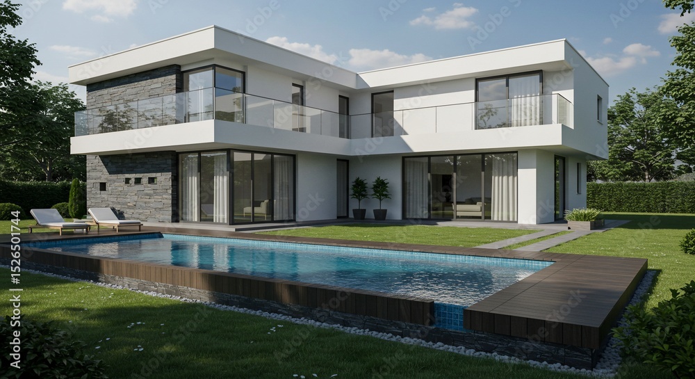 Fototapeta premium Modern house with pool and lawn